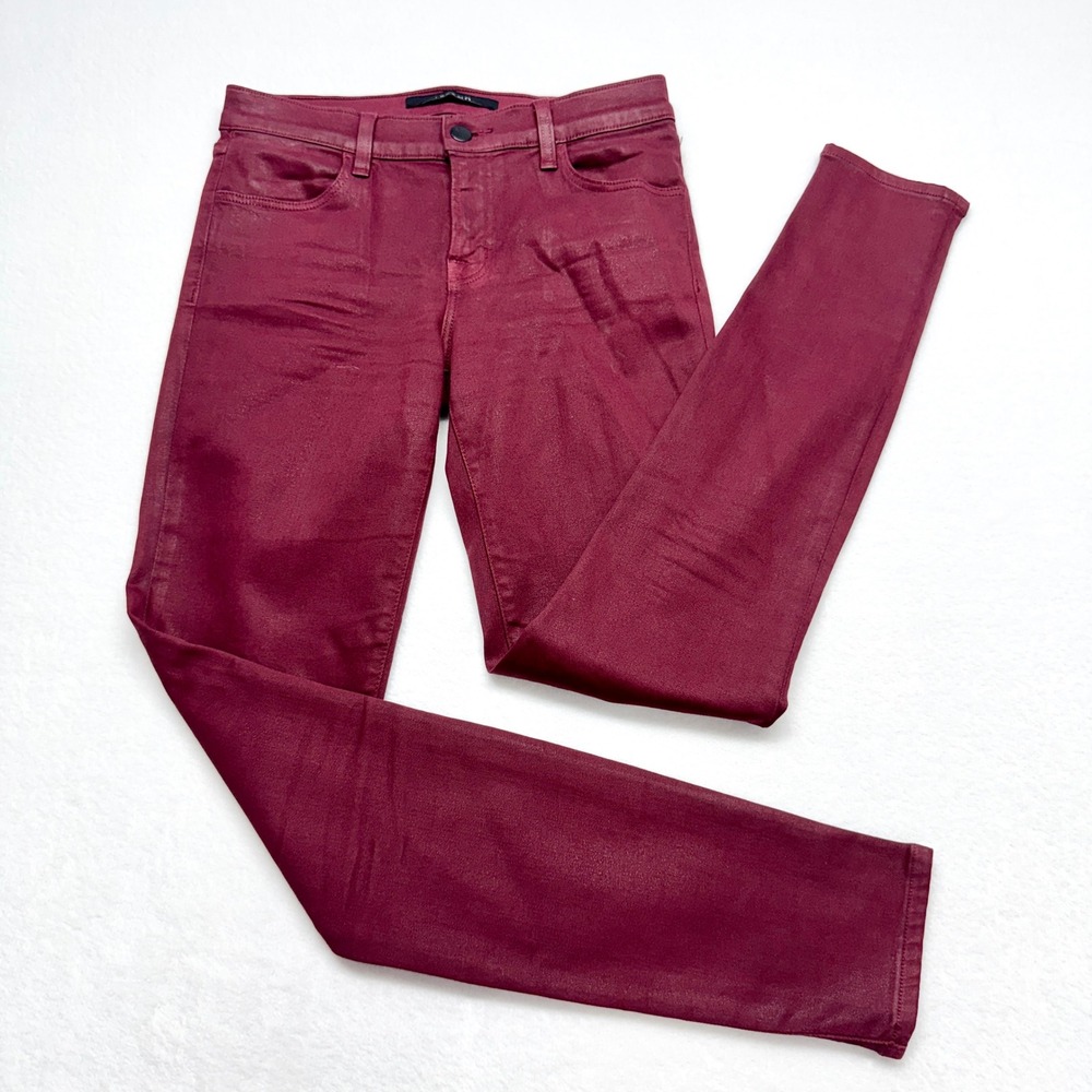 J Brand 620 Coated Oxblood Skinny Jeans Womens Sz 26 Burgundy Waxed Denim Cotton
